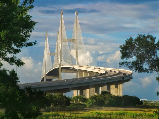 The Sidney Lanier Bridge over the marsh in Brunswick